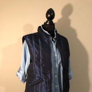 LIZ CLAIBORNE CHANEL QUILTED REVERSIBLE NAVY VEST